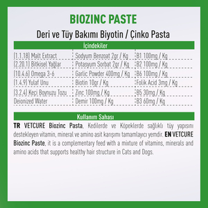 Vetcure Biozinc Kedi ve Köpek Deri ve Tüy Destekleyici Paste 100 gr - Thumbnail