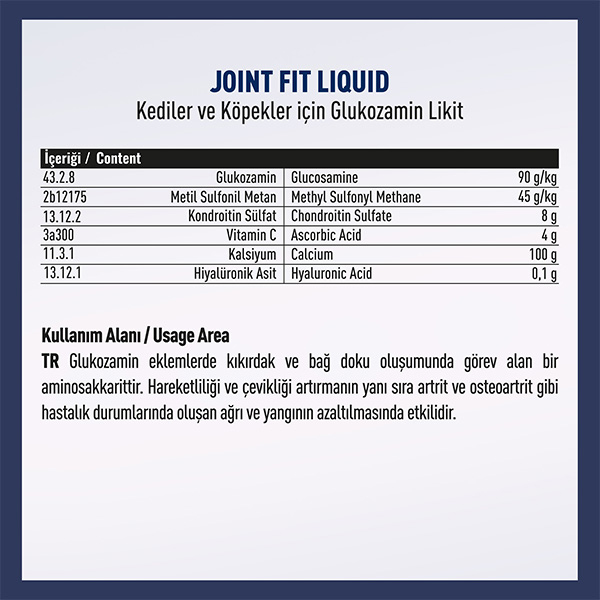 Vetcure Joint Fit Kedi ve Köpek Eklem Kas ve Eklem Sıvısı Sorunları Destekleyici Likit 50 ML