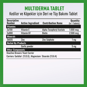 Vetcure Multiderma Kedi ve Köpek Deri Tüy ve Tırnak Sağlığı Destekleyici 75 Tablet - Thumbnail