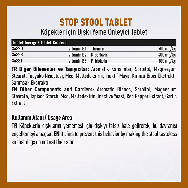 Vetcure Stop Stool Köpekler İçin Dışkı Yeme Önleyici 100 Tablet